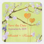 Two Hearts Lime Green Floral Save the Date Sticker