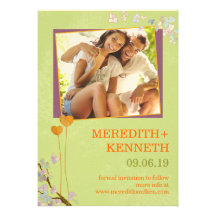 Two Hearts Lime Green Spring Floral Photo Wedding Custom Invitations