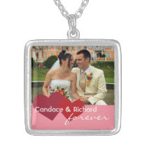 Two hearts meet custom photo red pink forever love necklaces