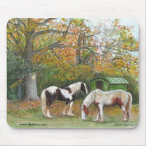 Two horses and a gypsy wagon - Mousemat Mouse Pad