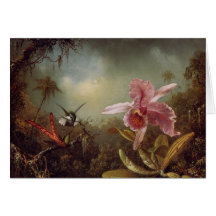 Two Humming Birds and an Orchid Greeting Card