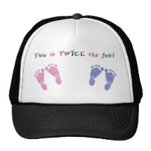 Two is twice the fun - twin boy and girl trucker hat