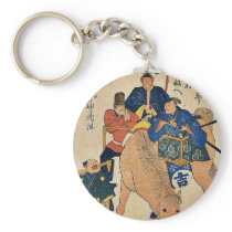 Two Japanese and one foreigner riding on a horse Key Chain