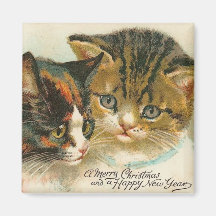 Two Kitties Christmas Fridge Magnets