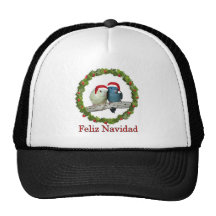 Two Linnie Santas Feliz Navidad Wreath Mesh Hats