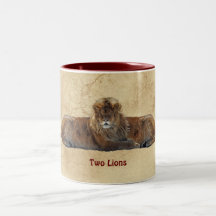 Two Lions Symmetrical Wildlife Art Coffee Mug