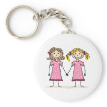 Two little girls holding hands key chain