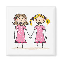 Two little girls holding hands fridge magnets