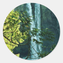 Two Long Waterfalls Flowing Together Round Sticker