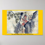 Two men walking along a narrow mountain pass posters