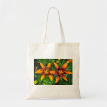 two orange and red tiger lillies canvas bag