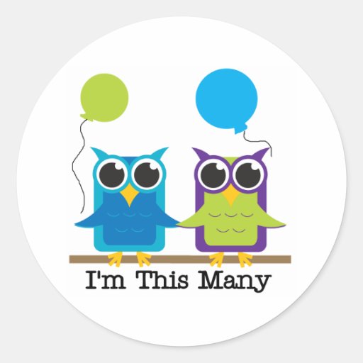 Two Owls I'm This Many Round Stickers
