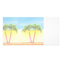 Two Palm Retro Trees Sky Faded Photo Cards