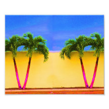Two Palm Retro Trees Sky Yellow Art Photo