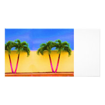 Two Palm Retro Trees Sky Yellow Picture Card