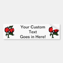 Two Peppers on a plant red green graphic Bumper Stickers