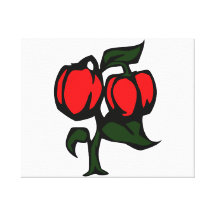 Two Peppers on a plant red green graphic Stretched Canvas Print