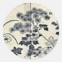 Two pines needle flowers by Tachibana,Yasukuni Round Sticker