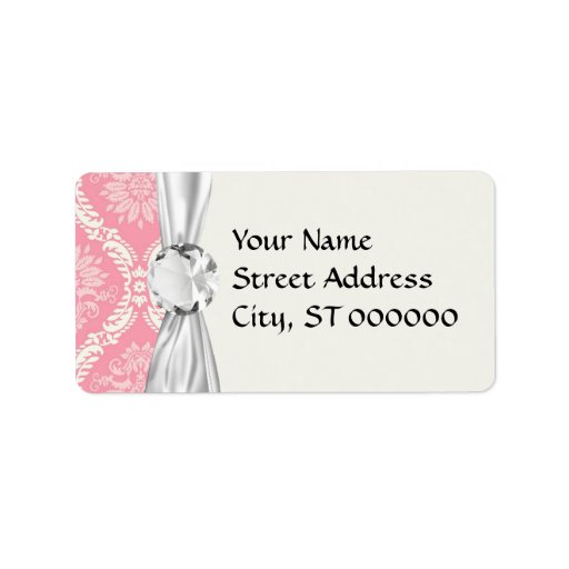 two pink and cream elegant damask address labels
