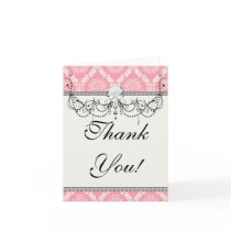 two pink and cream elegant damask card