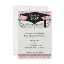 two pink and cream elegant damask graduation personalized invite