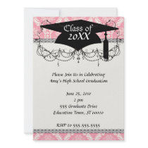 two pink and cream elegant damask graduation custom invites