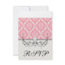 two pink and cream elegant damask custom invitation