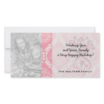 two pink and cream elegant damask photo card