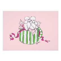 Two Poodles in a Hatbox Retro Art Print Invitation