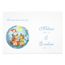 Two Rabbits Twins Birth Announcement