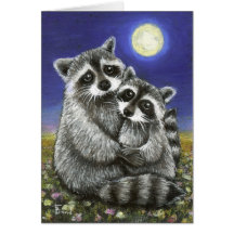 Two raccoons madly in love greeting cards