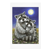 Two raccoons madly in love stationery paper