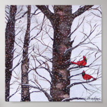 Two Red Birds In Winter posters