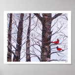 Two Red Birds In Winter Print