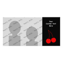 Two Red Cherries on Black. Personalized Photo Card