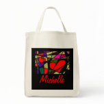 Two Red Hearts, Colorful Mod Funky Art, template Canvas Bag