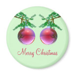 Two Red Merry Christmas Balls Fridge Magnets