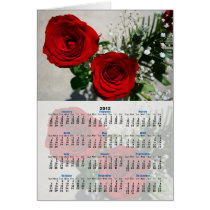 Two Red Roses with calendar on the front Greeting Card
