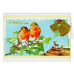 Two robins on holly greeting cards
