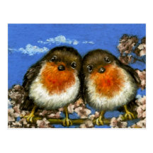 Two robins postcards by Tanya Bond