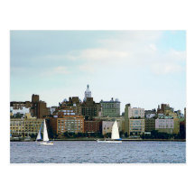 Two Sailboats Against Manhattan Skyline Post Cards