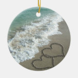 Two Sand Hearts on the Beach ornaments
