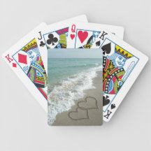 Two Sand Hearts on the Beach Playing Cards