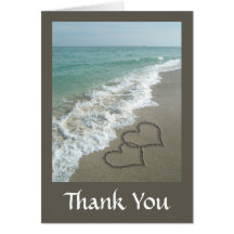 Two Sand Hearts on the Beach, Romantic Ocean Greeting Card