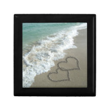Two Sand Hearts on the Beach, Romantic Ocean Jewelry Box