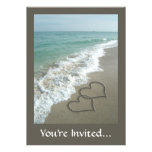 Two Sand Hearts on the Beach, Romantic Ocean Invitation