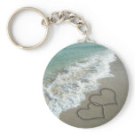 Two Sand Hearts on the Beach, Romantic Ocean keychains
