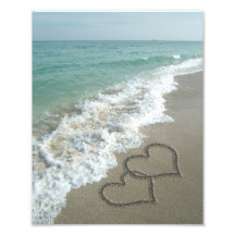 Two Sand Hearts on the Beach, Romantic Ocean Photo