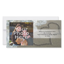 Two Sand Hearts on the Beach, Romantic Ocean Custom Photo Card