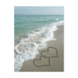 Two Sand Hearts on the Beach, Romantic Ocean postcards